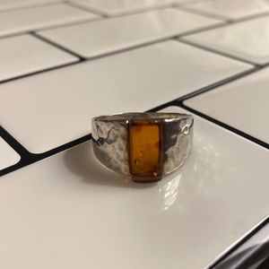 Sterling silver hammered ring with a citrine stone